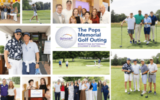 Collage of pictures of golfers at Pops Memorial Golf Outing