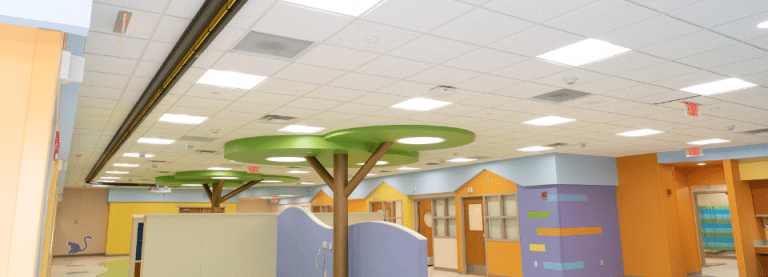 large brightly colored physical and occupational therapy space