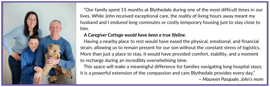 A photo of a mother father and child, detailing why parent housing would have been helpful to them during hospitalization